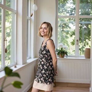 LC Lauren Conrad Black Floral Sleeveless Dress • Size XL • Fit & Flare